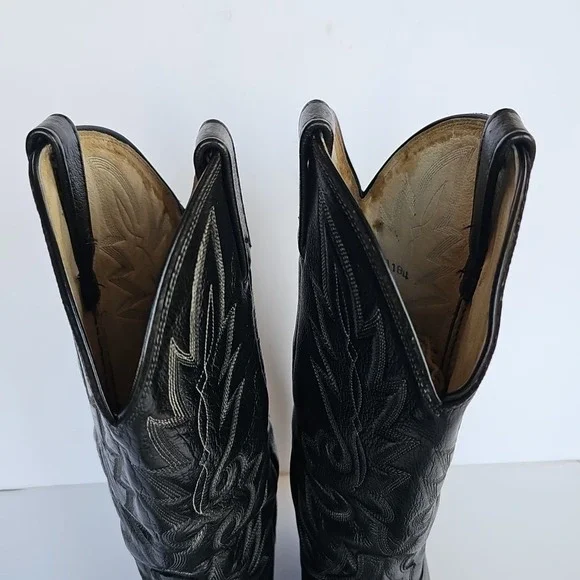 Vtg Dan Post 110 J Black Western‎ Extra Wide Cowboy Boots Mens Sz 10 EW 1705